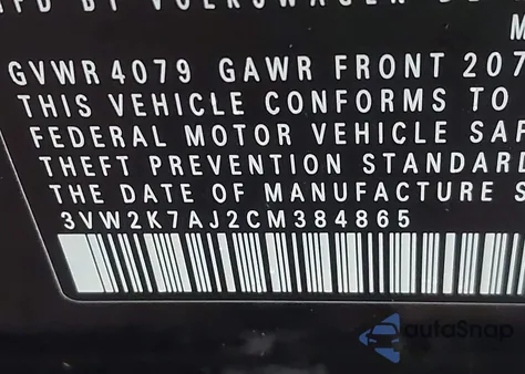 2012 Volkswagen Jetta 2.0L S from USA, damaged, VIN 3VW2K7AJ2CM384865